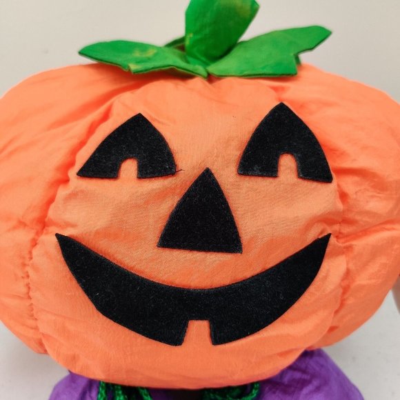 1994 Nylon Halloween Pumpkin Plush Toy Gibson Greetings Polyester Floppy 13" - Picture 4 of 11